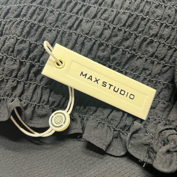 NWT MAX STUDIO Puff Sleeve Smocked Tassels Puff Sleeves Midi Dress in Black - Picture 8 of 9